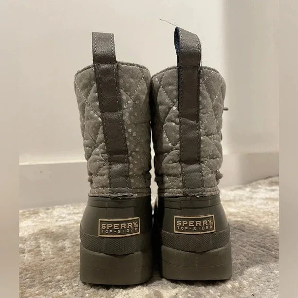 Sperry Saltwater Quilted Grey Silver Polka Dot Duck Boots STS92449 Womens Size 5 - Picture 6 of 9